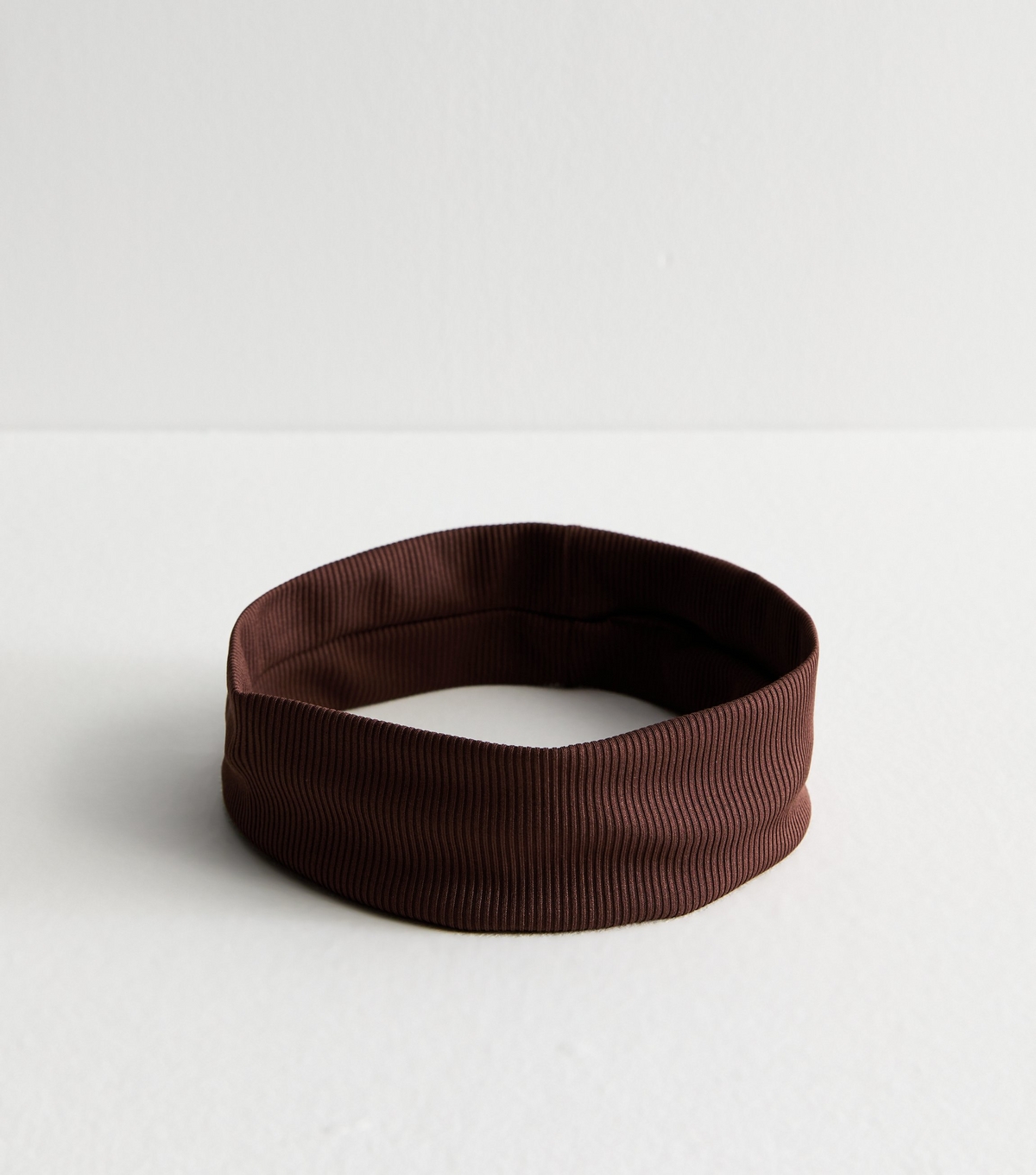 Dark Brown Ribbed Stretch Headband New Look