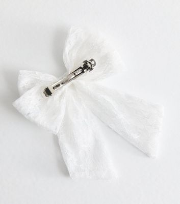 White Lace Bow Hair Slide New Look