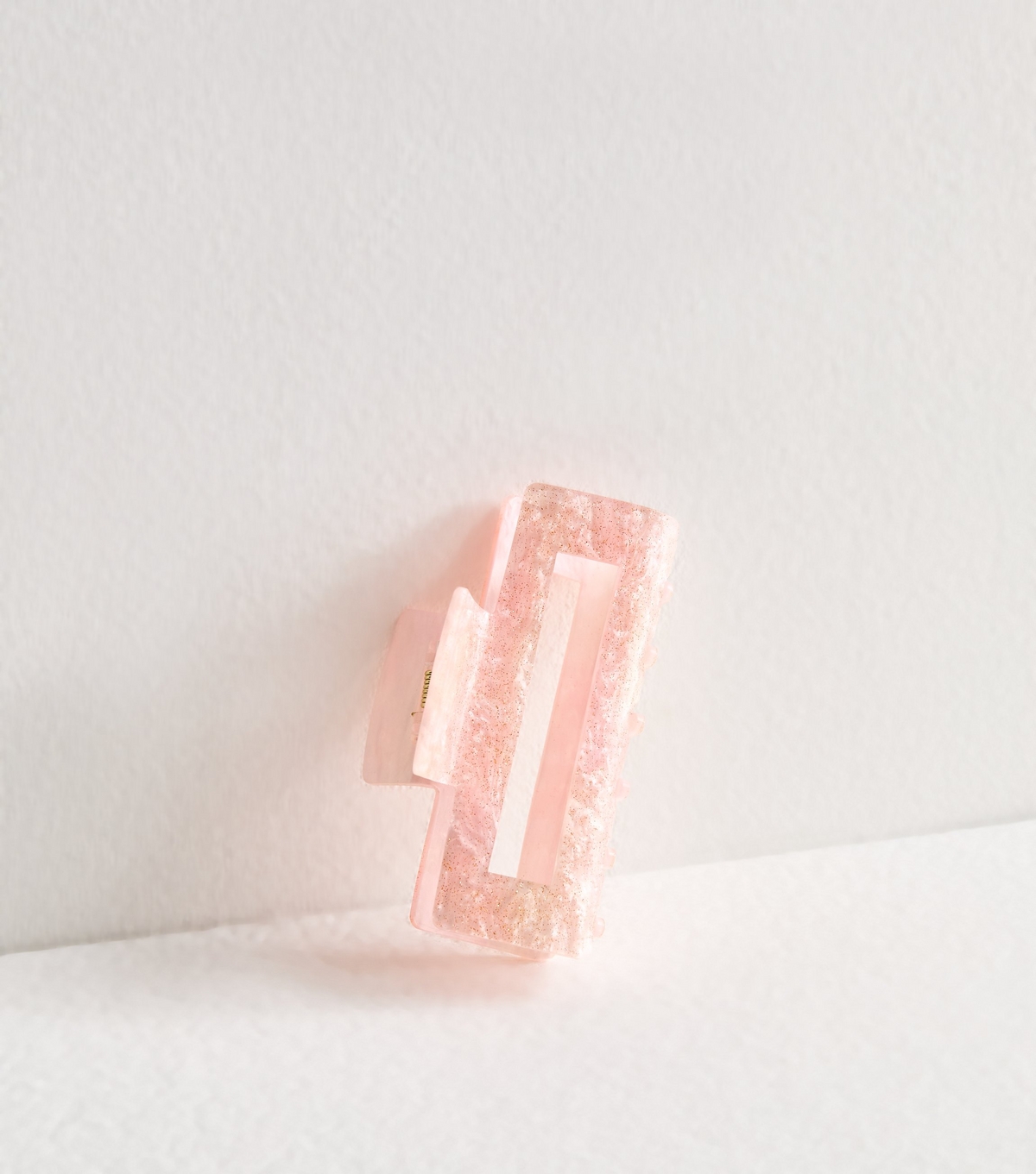 Pink Resin Glitter Rectangle Bulldog Claw Hair Clip New Look