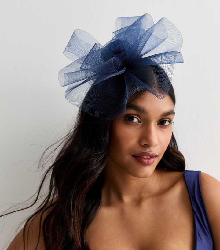 Navy Mesh Flower Fascinator
