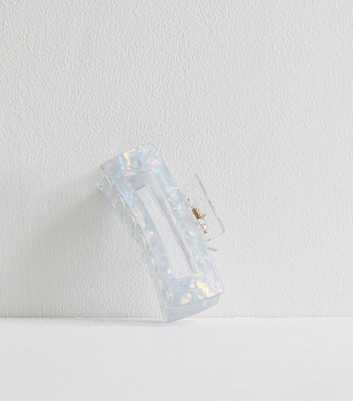 Pale Blue Pearlescent Resin Rectangle Hair Claw Clip