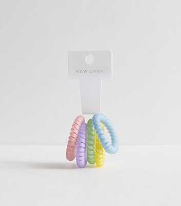 5 Pack Multicoloured Pastel Frosted Spiral Hair Bands