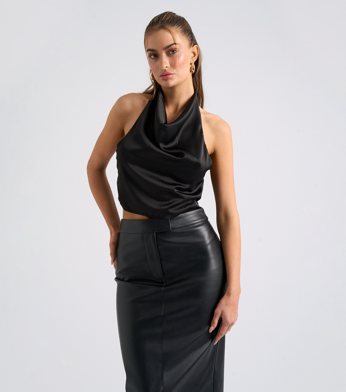 Women's Black Halter Cowl Neck Top Urban Bliss New Look