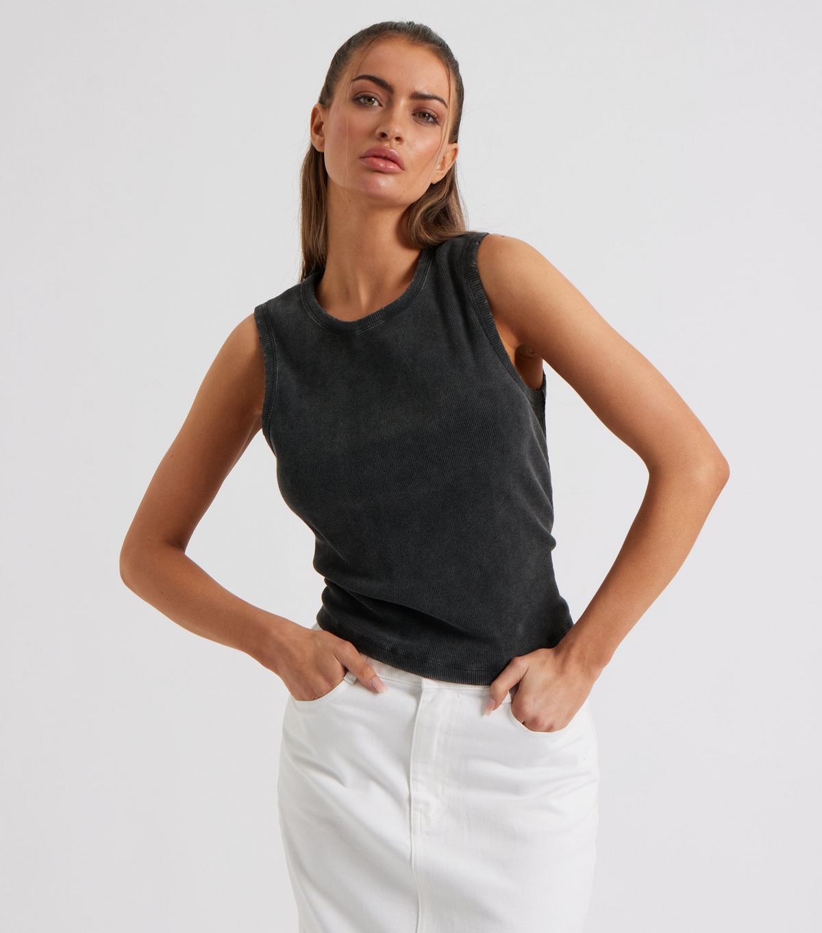 Women's Grey Ribbed Racer Vest Top Urban Bliss New Look