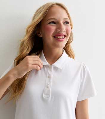 Girls White Cotton School Polo Shirt