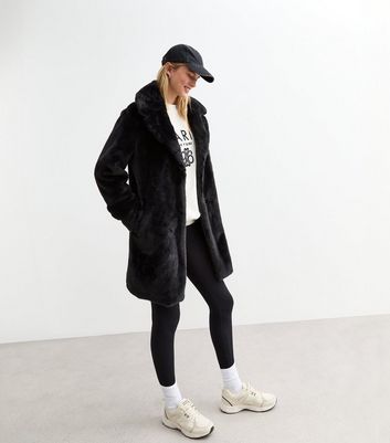 New look black fur coat best sale