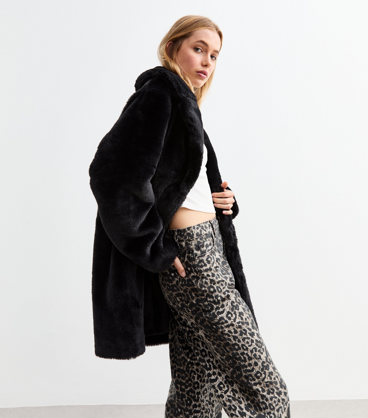 Women's Black Faux Fur Coat New Look