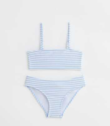 Girls Blue Stripe Bandeau Bikini Set  