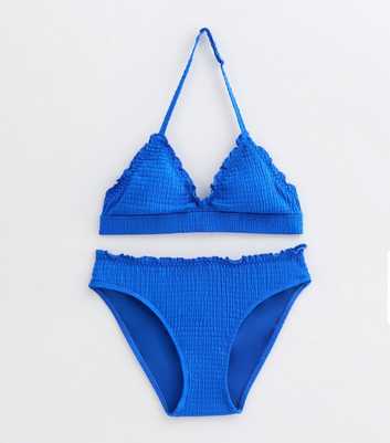 Girls Blue Frill Trim Triangle Bikini Set 