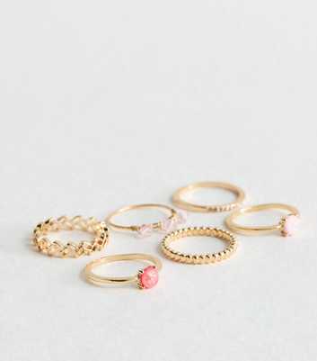 6 Pack Gold and Peach Mixed Rings