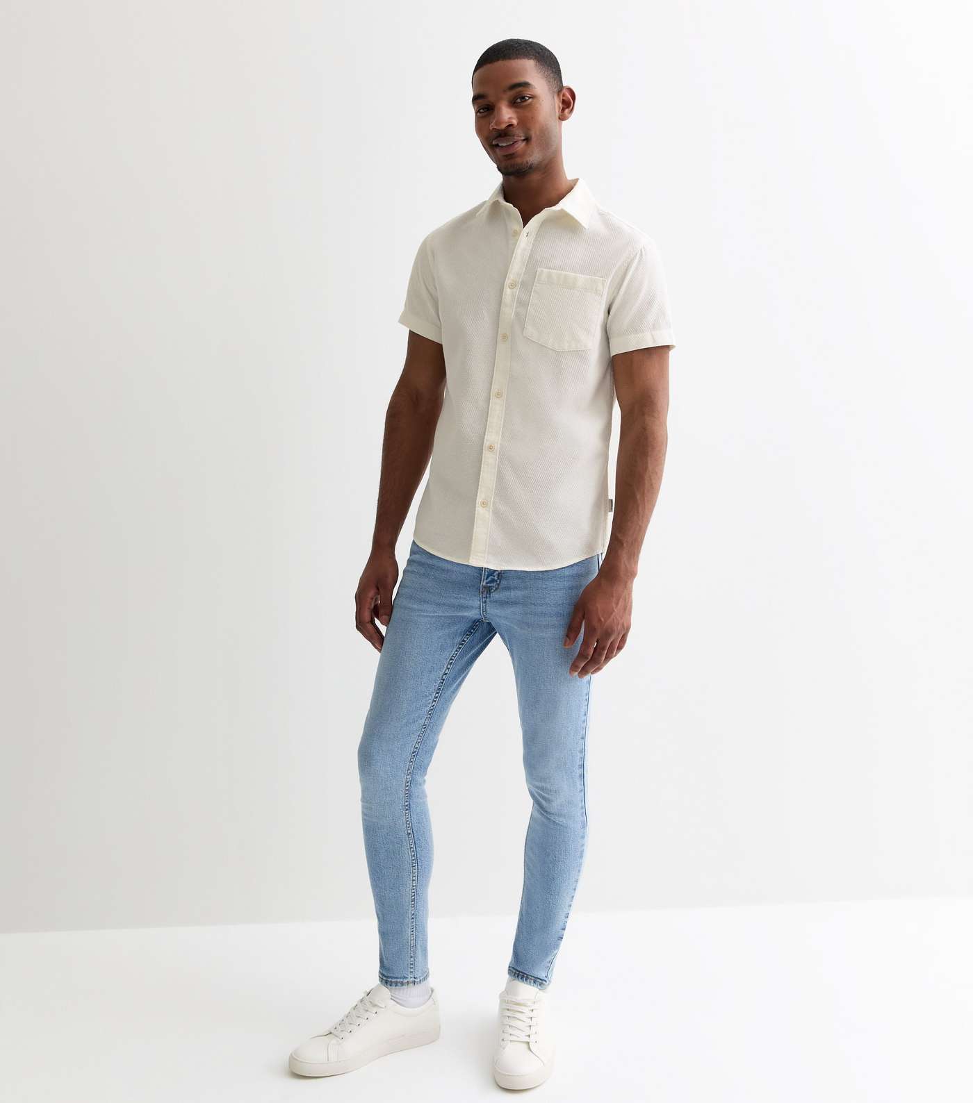 Jack & Jones Off White Textured Short Sleeve Shirt  Image 3