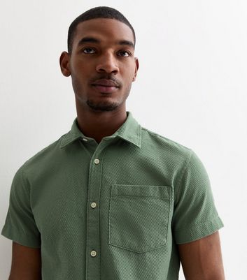 Men's Jack & Jones Olive Textured Short Sleeve Shirt New Look