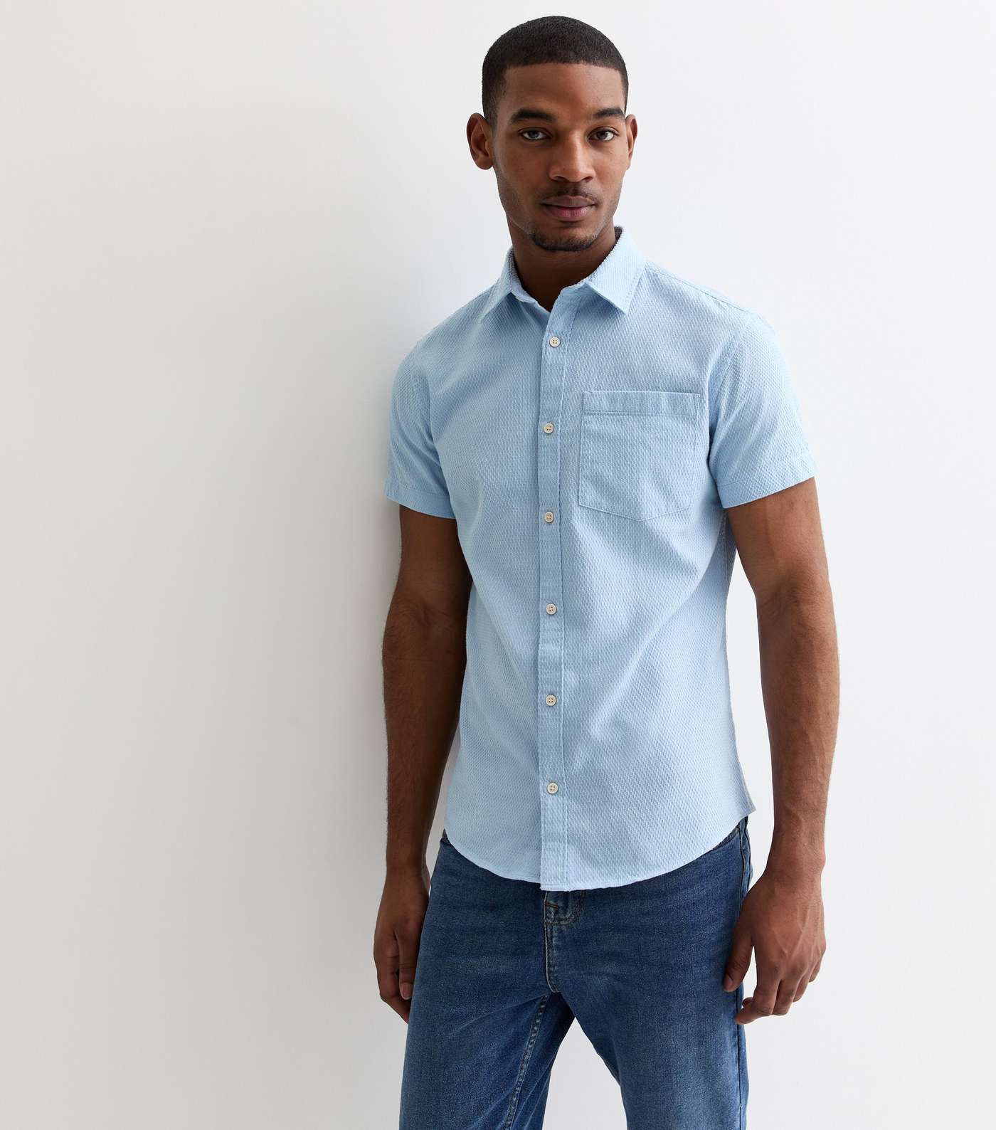 Jack & Jones Blue Textured Short Sleeve Shirt  Image 2