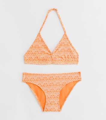 Girls Orange Abstract Print Triangle Bikini Set