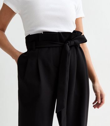 Petite Black Paperbag Trousers New Look