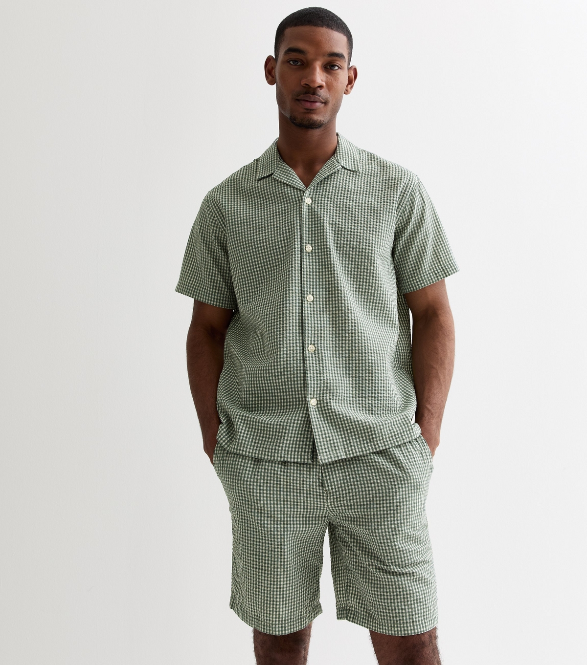 Men's Khaki Seersucker Shorts Jack & Jones New Look