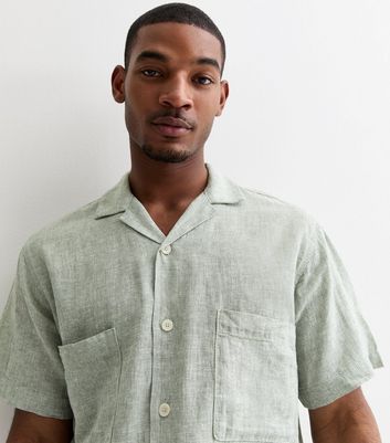 Men's Jack & Jones Olive Linen Blend Short Sleeve Shirt New Look