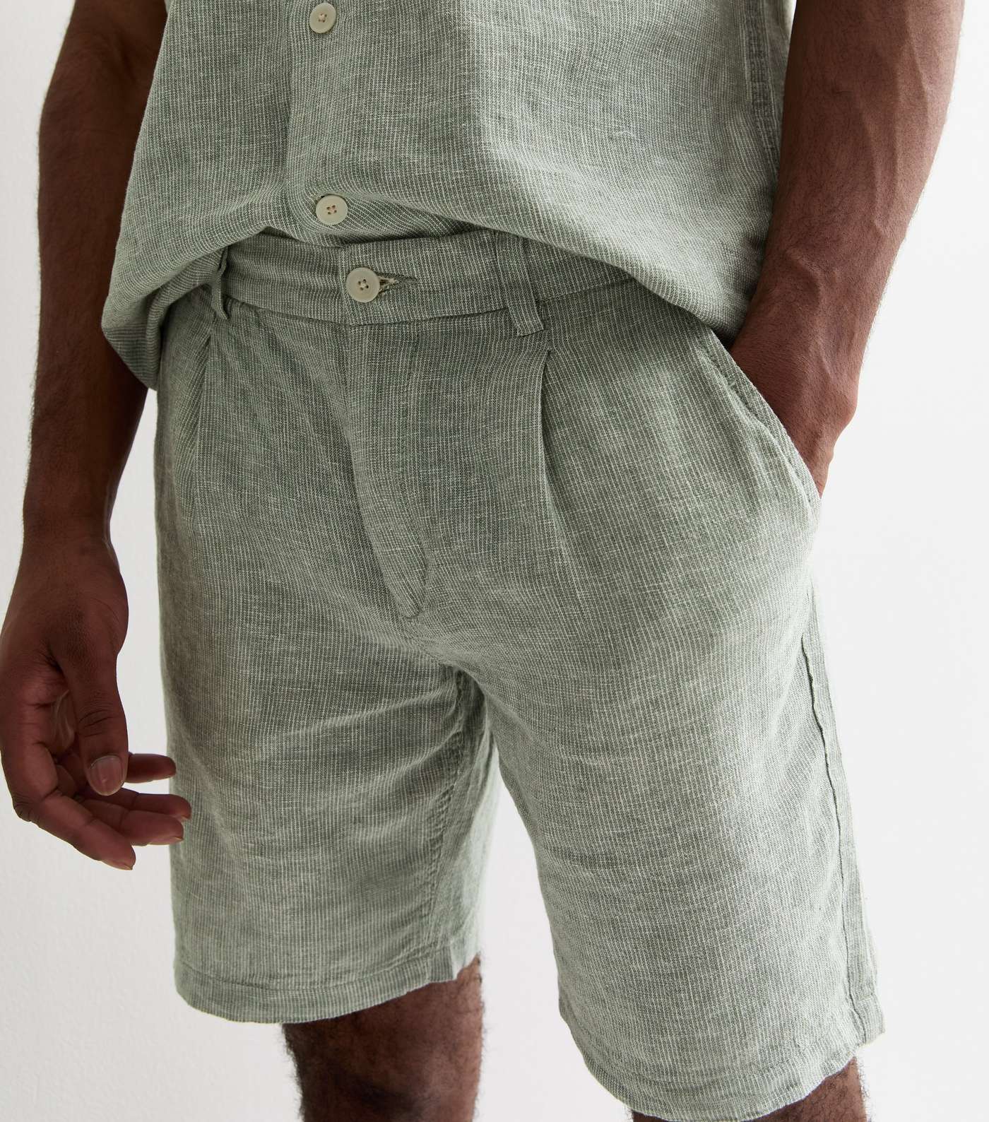 Jack & Jones Olive Linen Blend Shorts Image 2