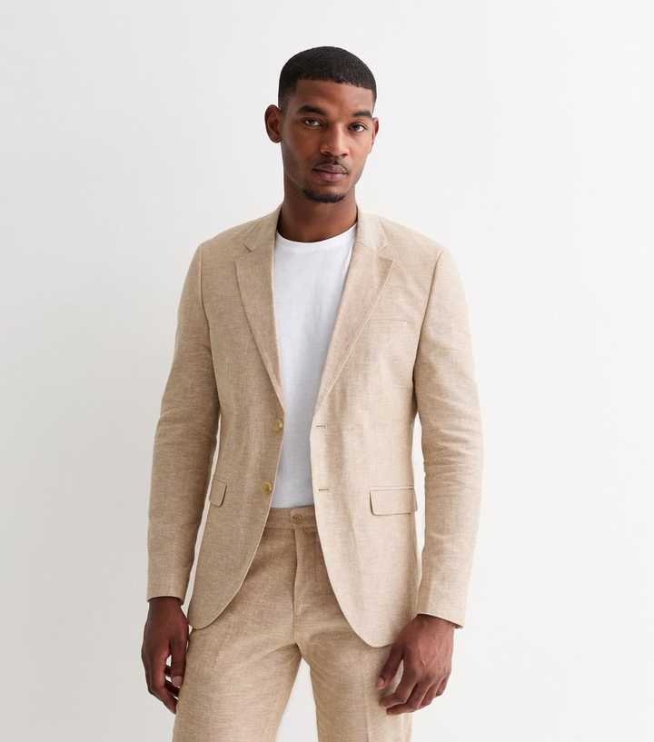 Jack & Jones Cream Slim Linen Blend Blazer
