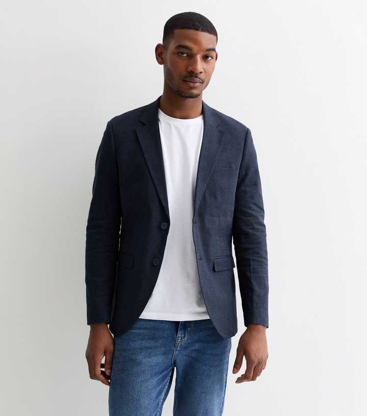 Jack Jones Navy Slim Linen Blend Blazer