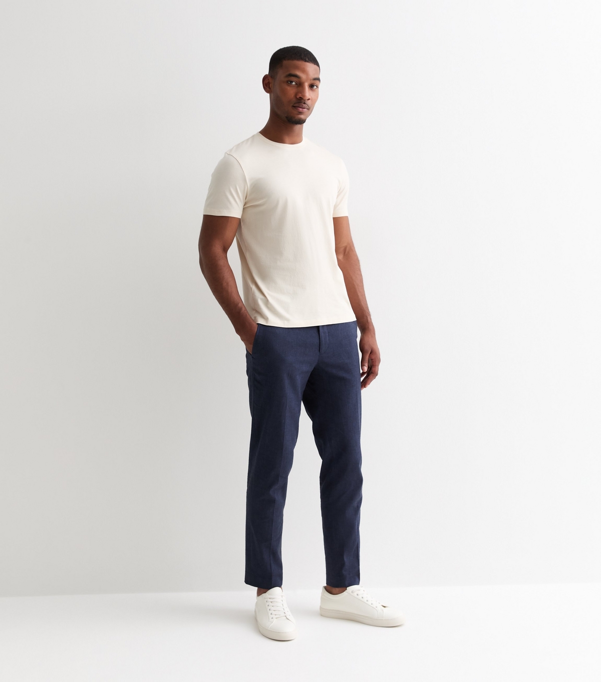 Men's Navy Slim Linen Blend Trousers Jack & Jones New Look