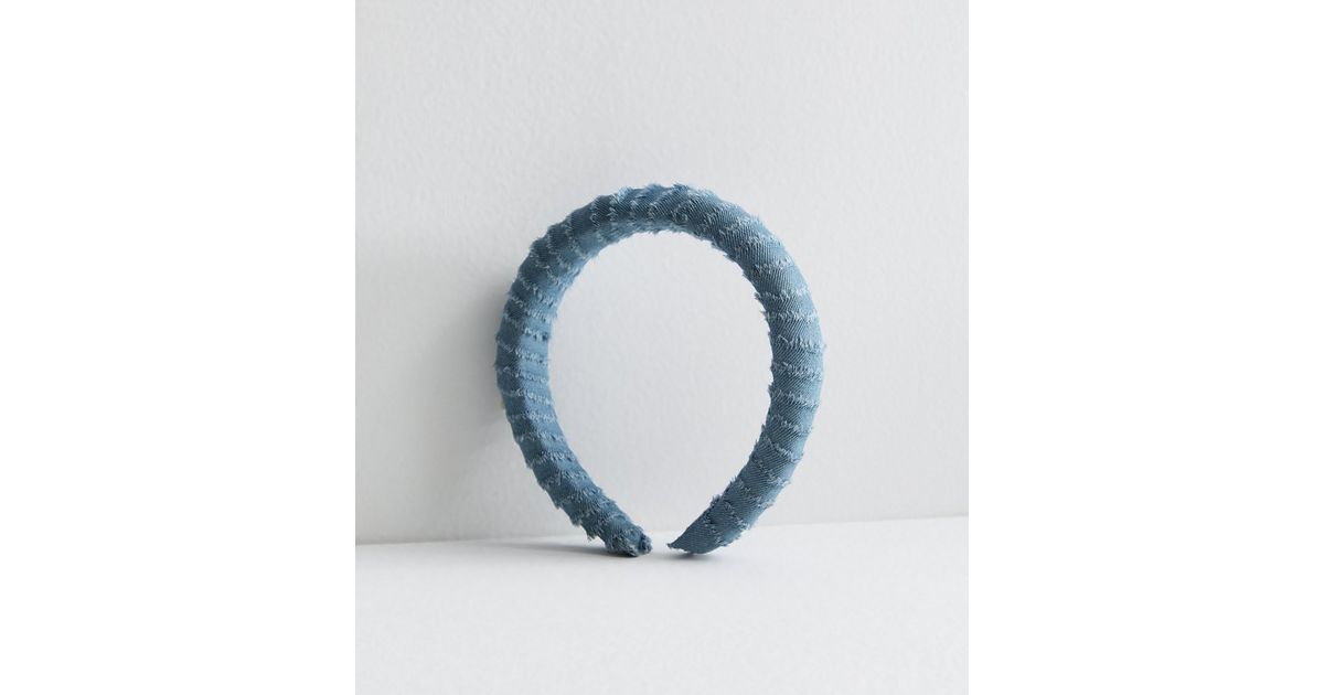 Blue Distressed Denim Padded Headband New Look