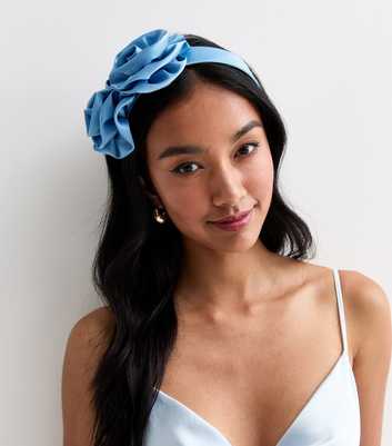 Blue Satin Flower Headband