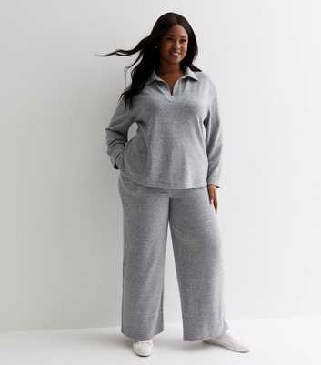 Curves Grey Brushed Knit Trousers