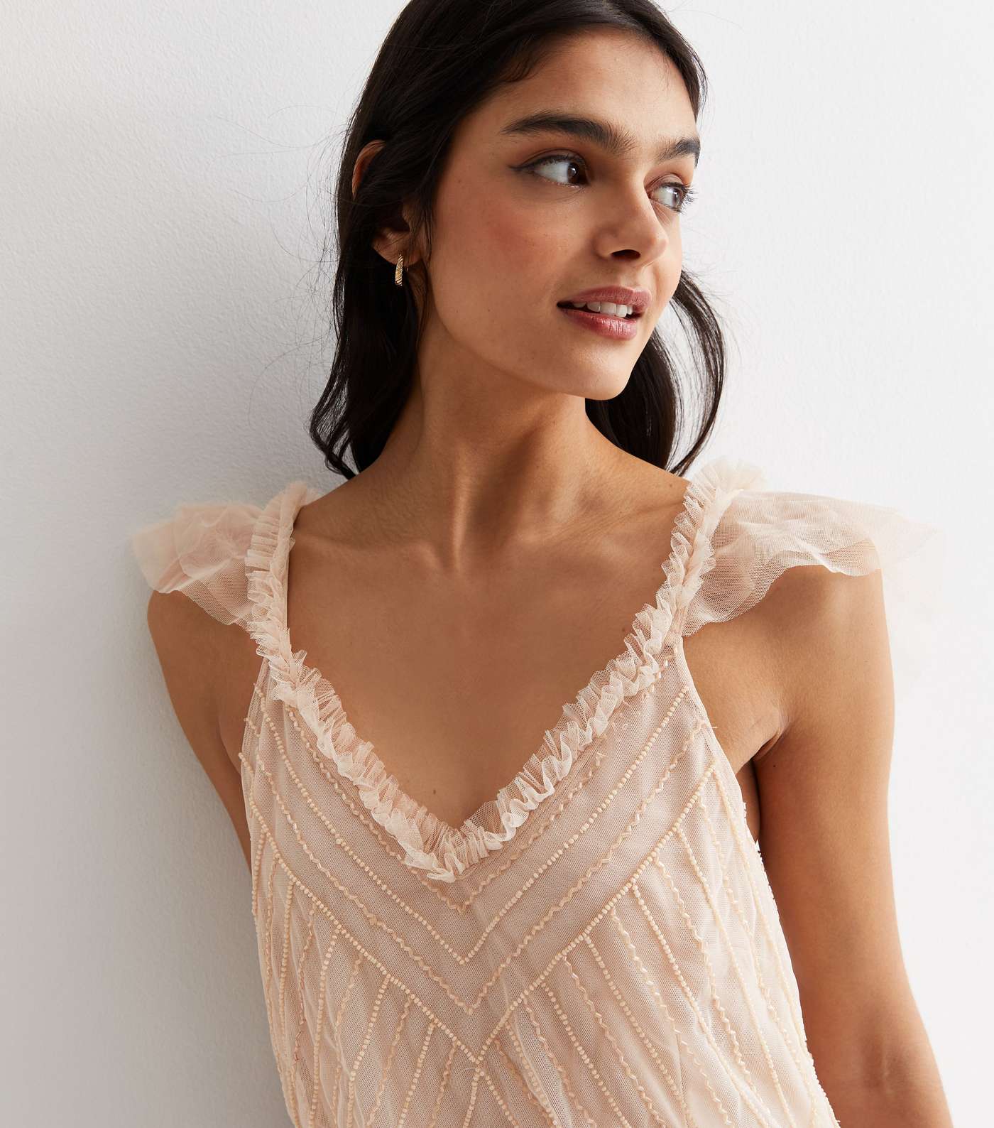 Gini London Pale Pink Beaded Ruffle Maxi Dress Image 2