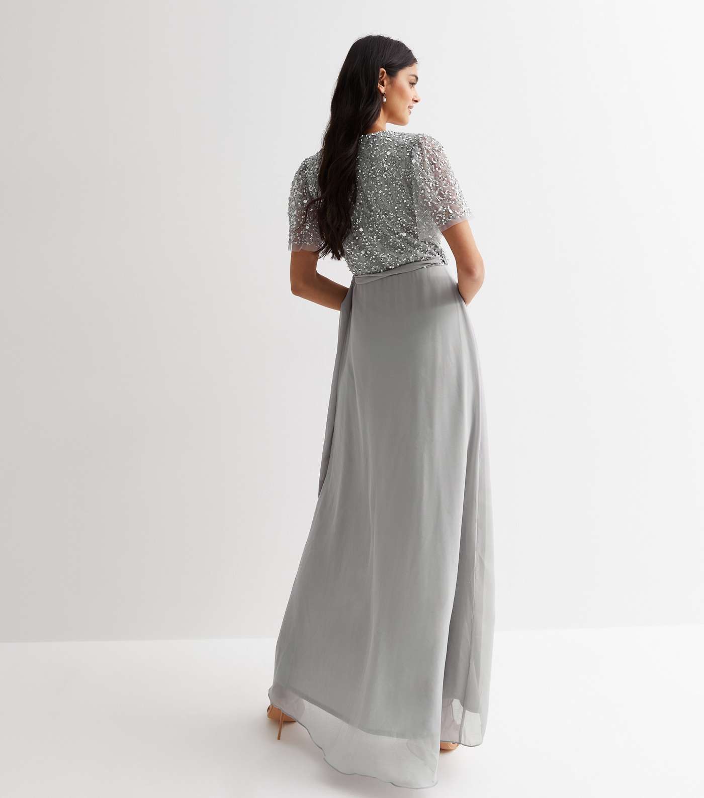 Gini London Grey Sequin Ruffle Wrap Maxi Dress Image 4