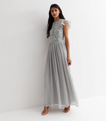 Gini London Grey Sequin Maxi Dress New Look
