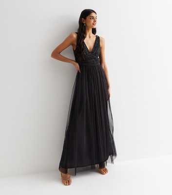 Gini London Black Sequin V Neck Maxi Dress