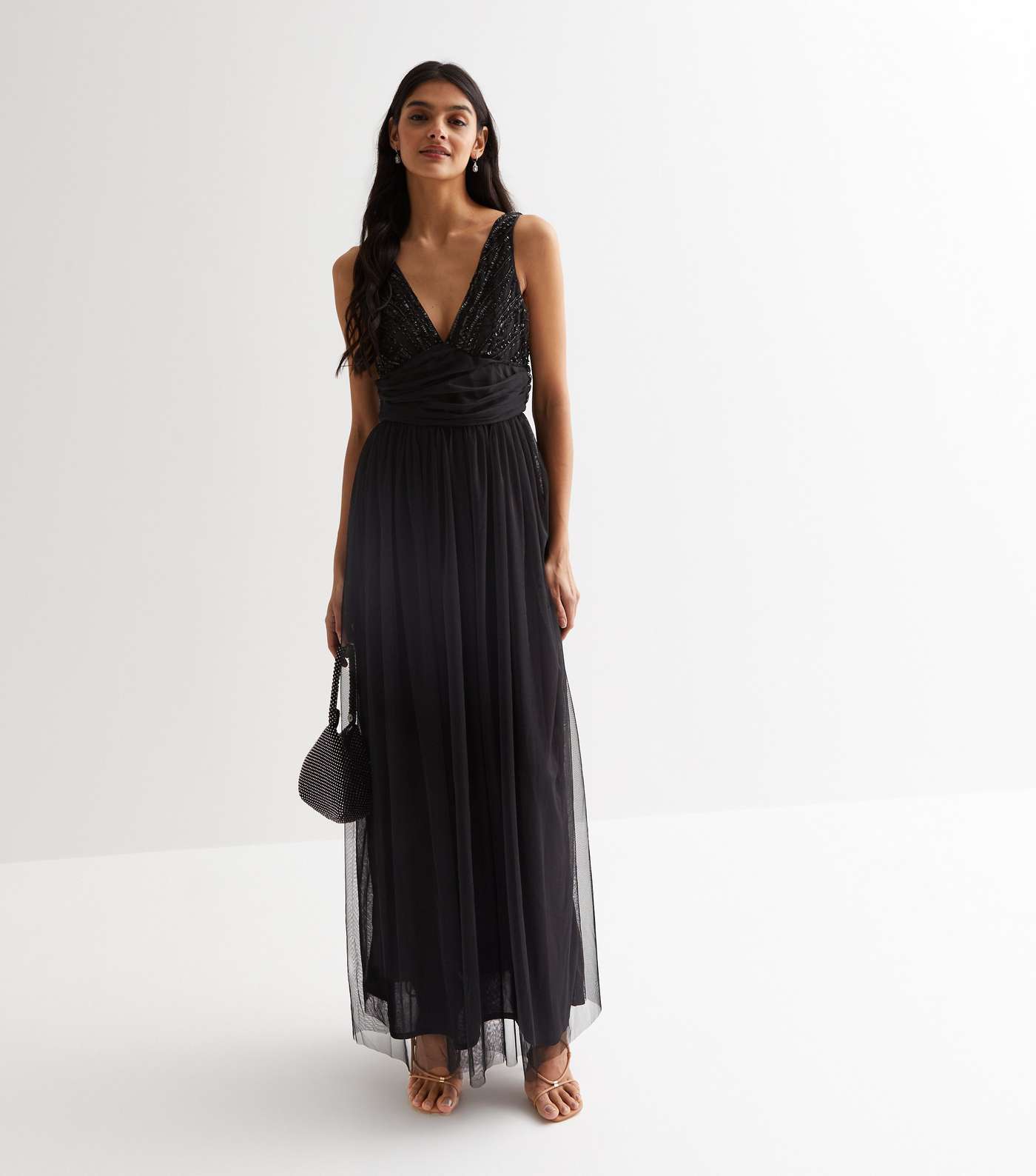 Gini London Black Sequin V Neck Maxi Dress Image 3
