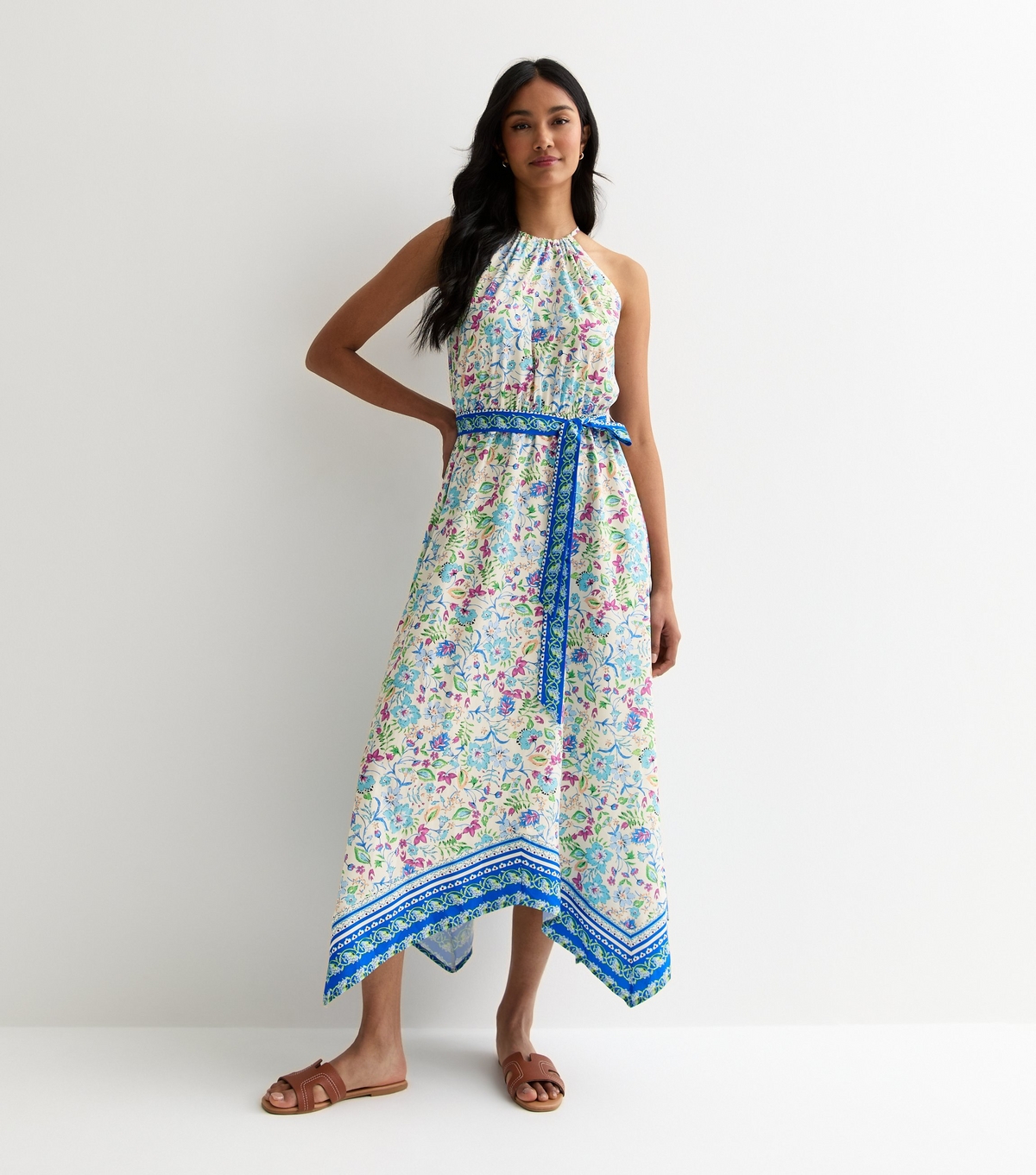 Women's Multicoloured Floral Halter Neck Midi Dress Gini London New Look