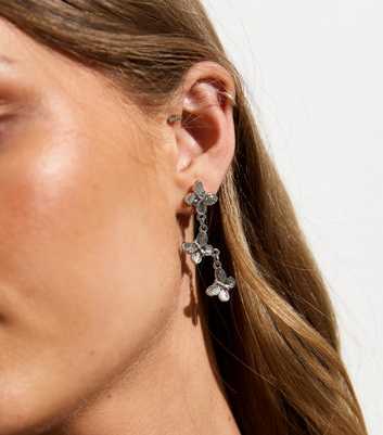 Silver Butterfly Chain Drop Earrings