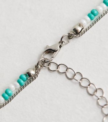 Silver and Turquoise Layered Beaded Disc Necklace New Look