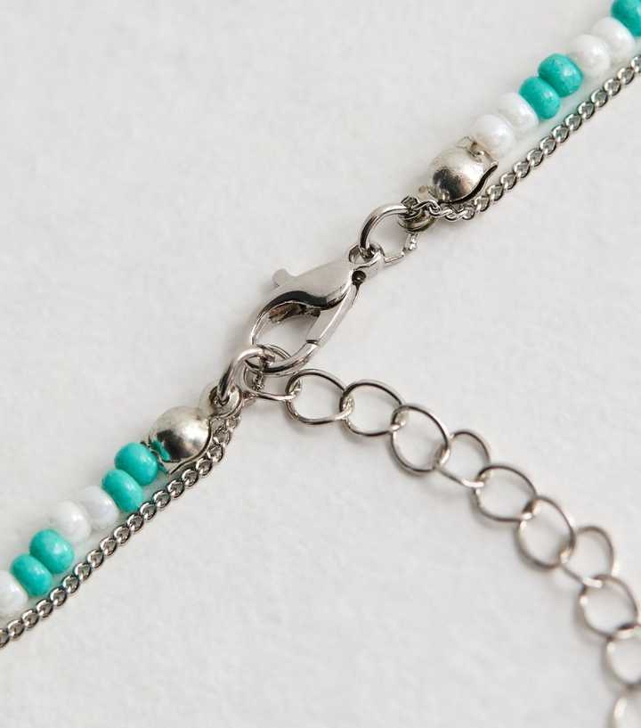 Silver and Turquoise Layered Beaded Disc Necklace