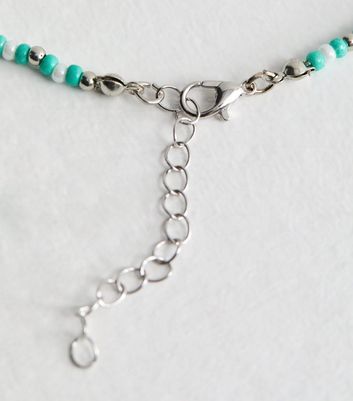 2 Pack Silver and Turquoise Beaded Anklets New Look