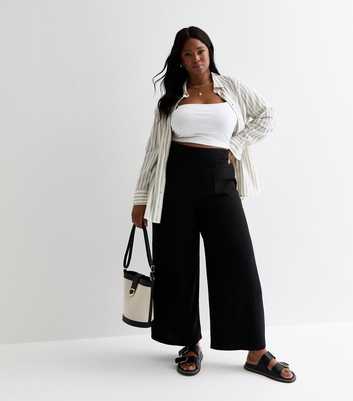 Curves Black Wide Leg Culotte Trousers