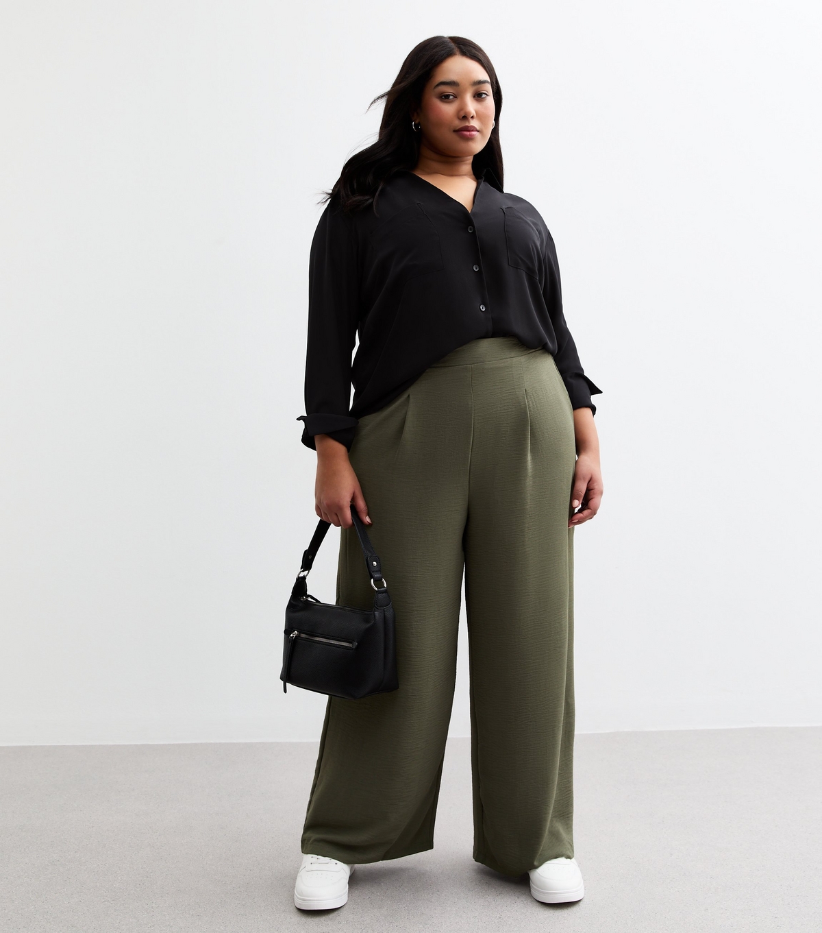 Women's Plus Size Khaki Green Wide Leg Culotte Trousers Curves New Look
