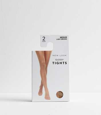 Light Brown 2 Pack of Glossy Tights 