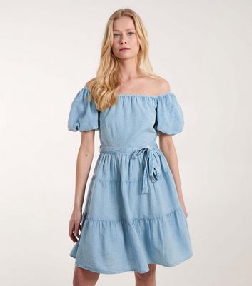 Blue Vanilla Blue Puff Sleeve Tiered Mini Dress New Look