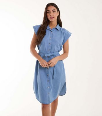 Blue Vanilla Blue Cotton Belted Mini Shirt Dress New Look