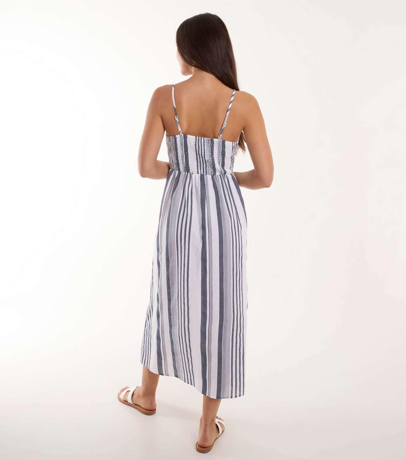 Blue Vanilla White Stripe Tie Front Midi Dress Image 4