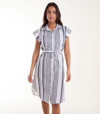 Blue Vanilla White Stripe Belted Mini Shirt Dress New Look