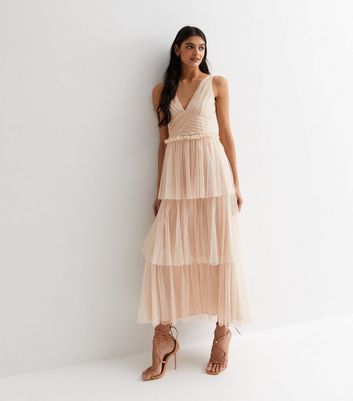 Gini London Pale Pink Beaded Tiered Midi Dress New Look