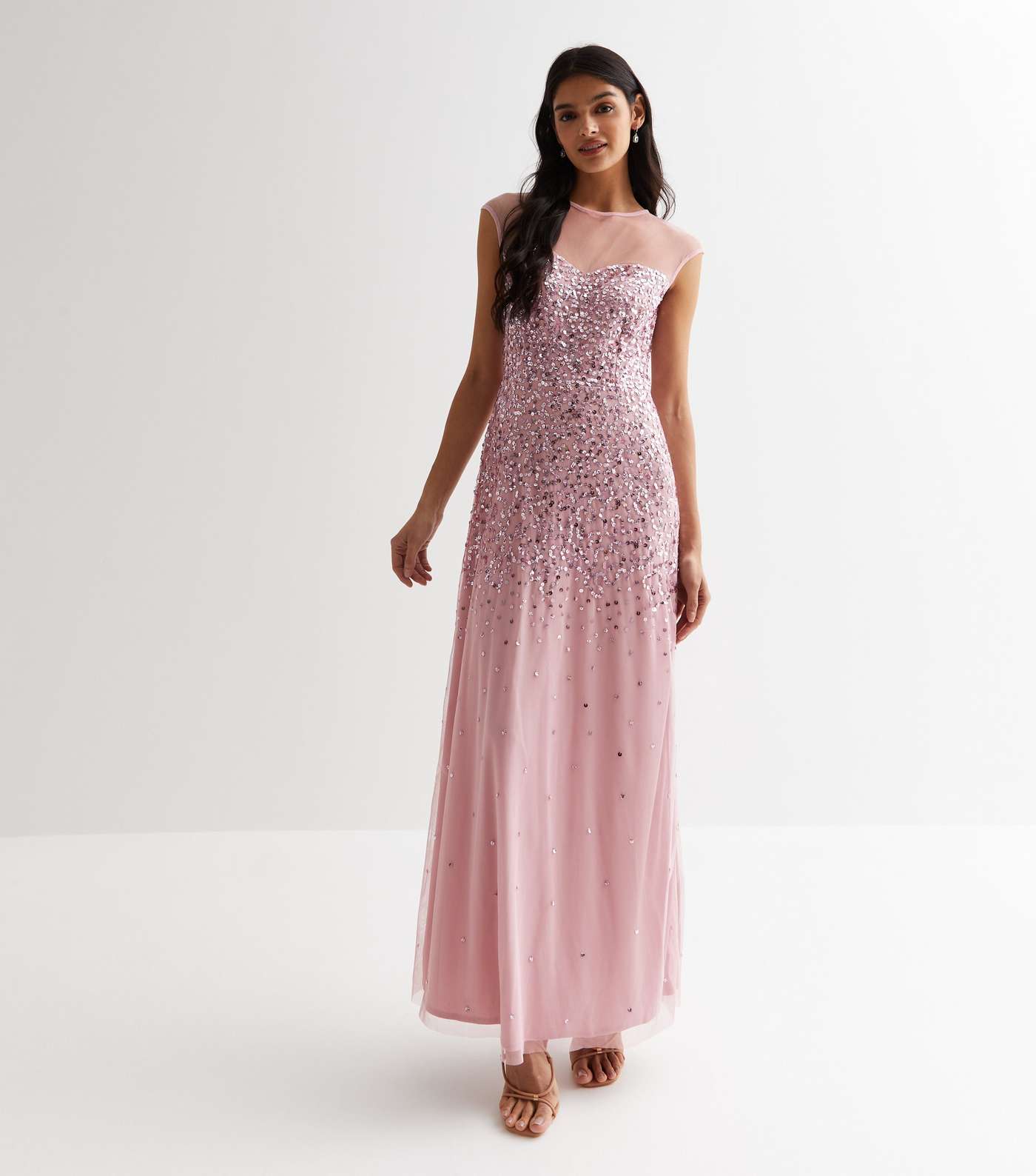 Gini London Mid Pink Ombré Sequin Maxi Dress Image 3
