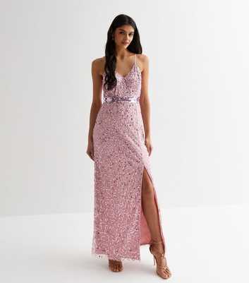 Gini London Mid Pink Sequin Strappy Maxi Dress
