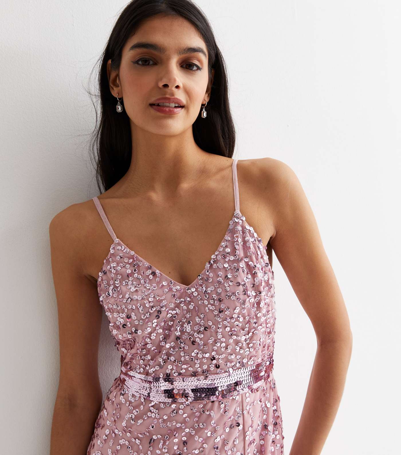 Gini London Mid Pink Sequin Strappy Maxi Dress Image 2
