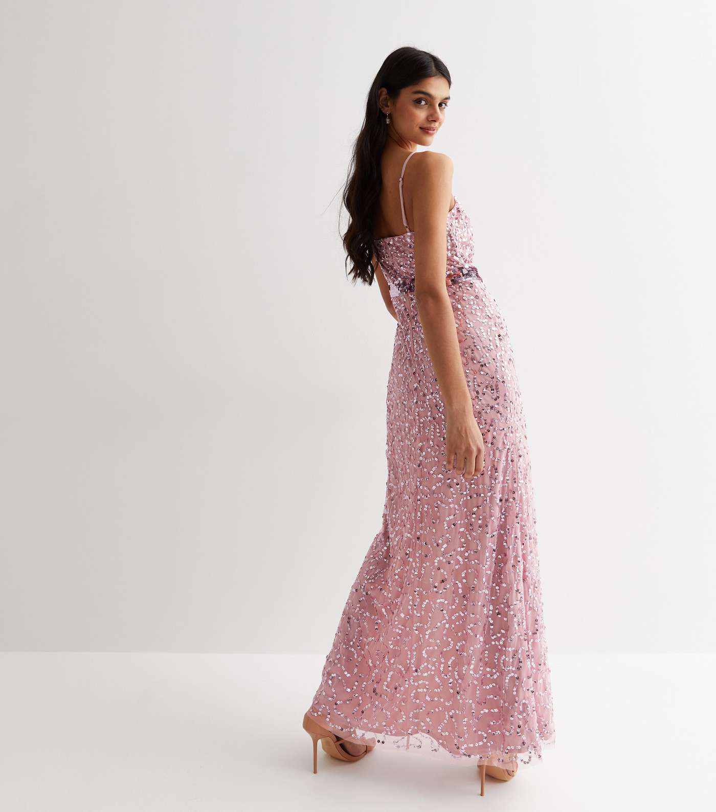 Gini London Mid Pink Sequin Strappy Maxi Dress Image 4